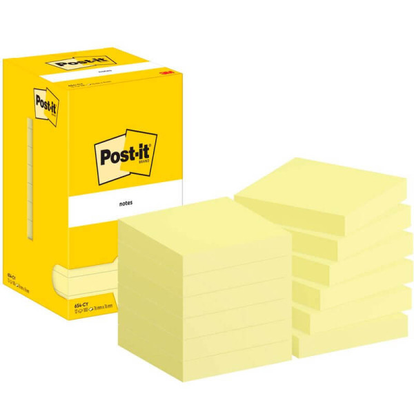 Post-it® Haftnotizen Standard 654 gelb 12 Blöcke